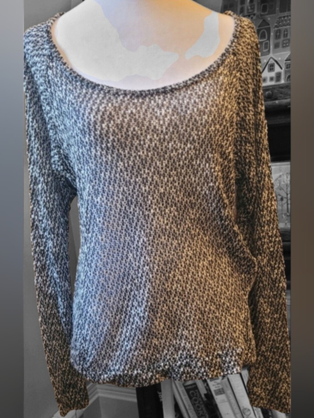 Eclipse Women's Black & White Marled Crew Neck Sweater